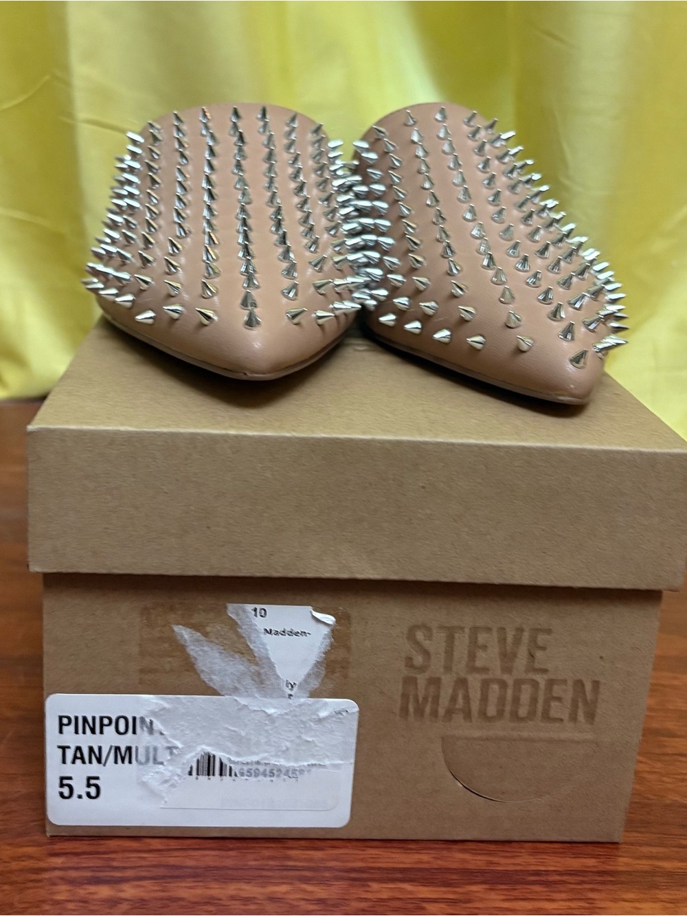 Steve Madden Tan Pointed Studded Slip-On Flats